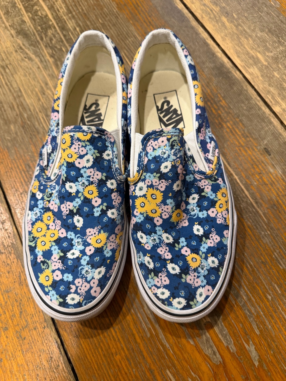 Vans Slip-On Sneakers in Navy with Yellow & Pink Floral Print